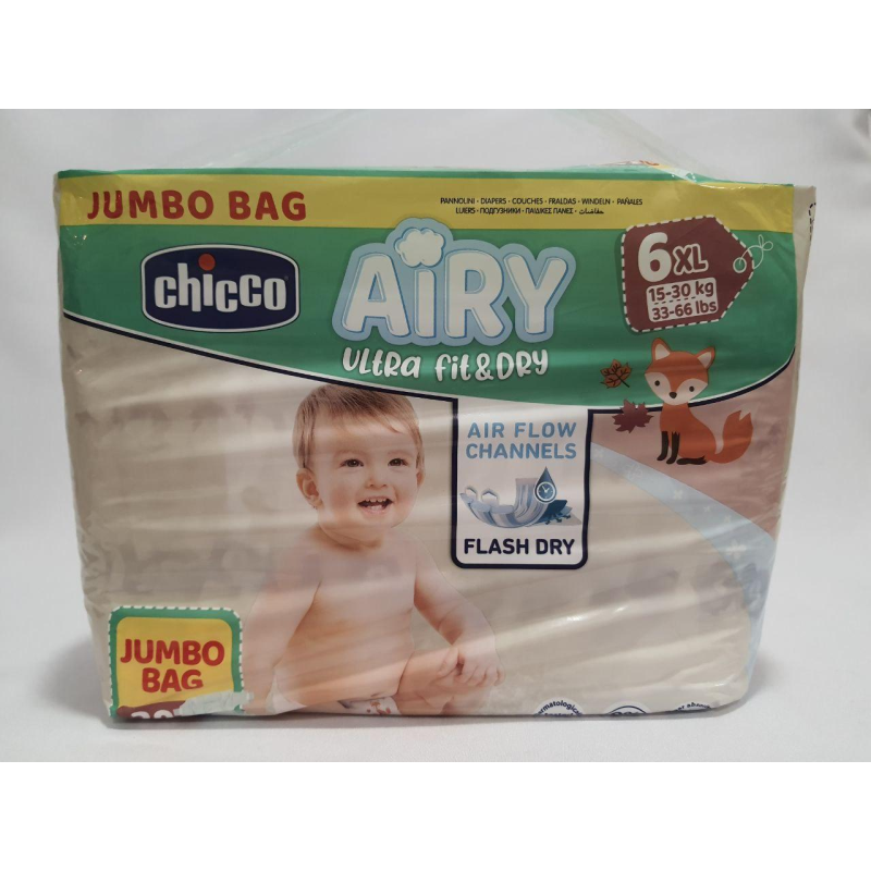 Підгузки  Chicco Airy ultra fit&dry 6-го розміру  15-30 кг. 28 шт.