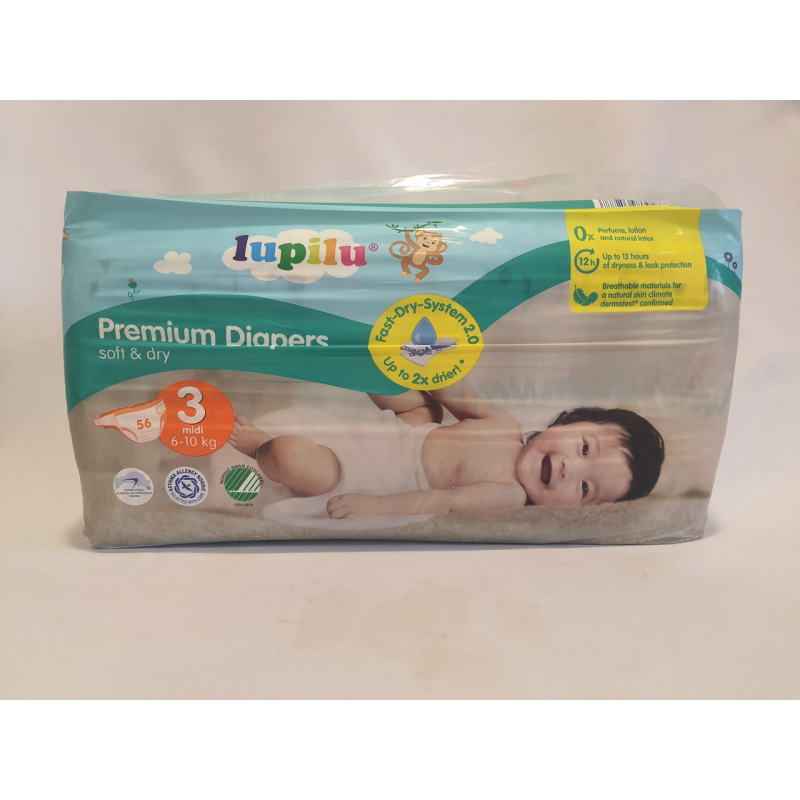 Підгузки Lupilu soft&dry підгузники преміум 3 розміру  (6-10 кг) 56 шт