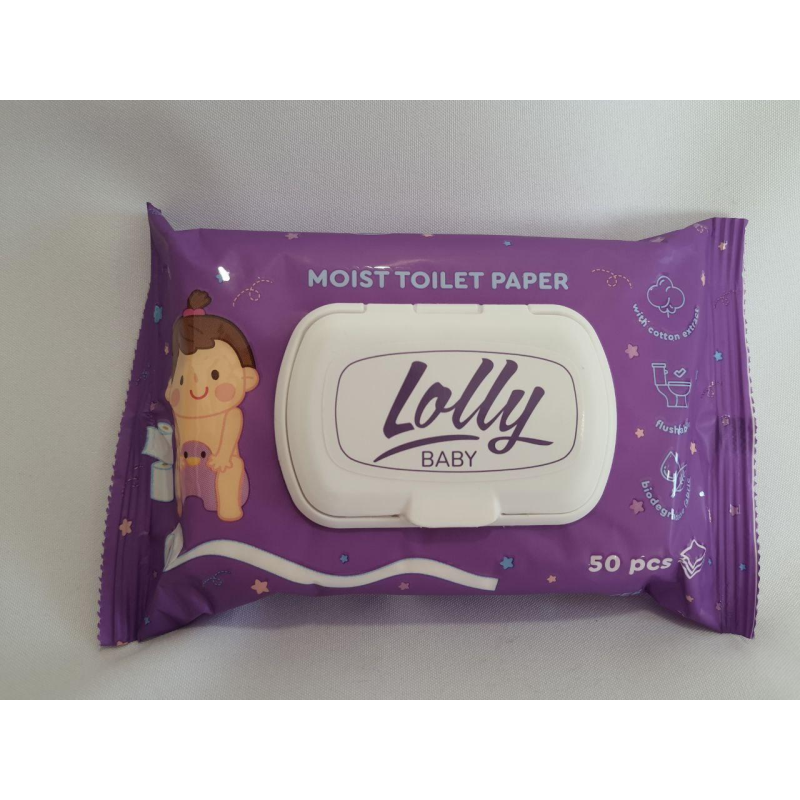 Вологий туалетний папір Lolly baby з пластиковим клапаном 50 шт в уп.
