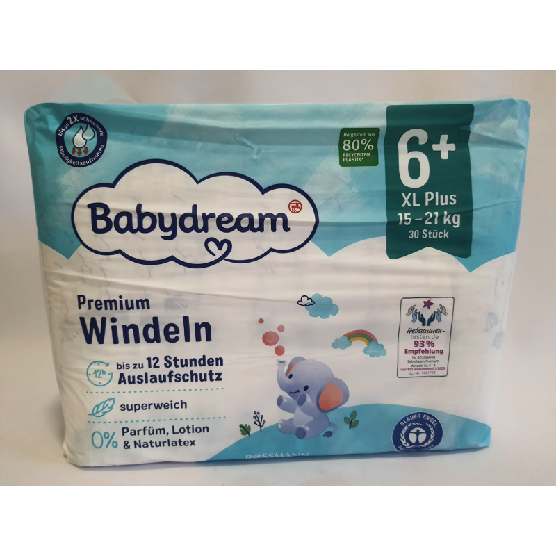 Підгузки 6+ розміру Babydream 15-21 кг 30 шт., памперси.